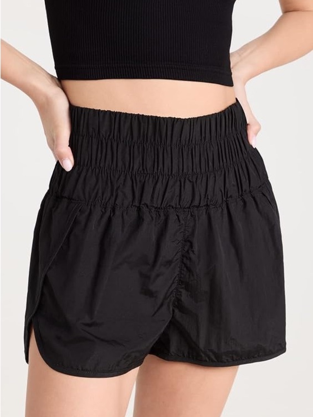 Free People The Way Home Black Smocked High-Waist Athletic Shorts Large